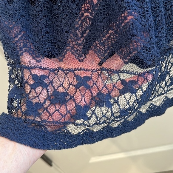 Xhilaration NAVY Dress Cotton Crochet Lace over Nylon/Rayon w/ Blue Embr… - Picture 4 of 10